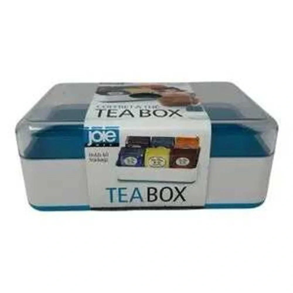 Joie MSC Tea Box Organizer 60 Tea Bag Holder Blue White Clear Lid BPA Free